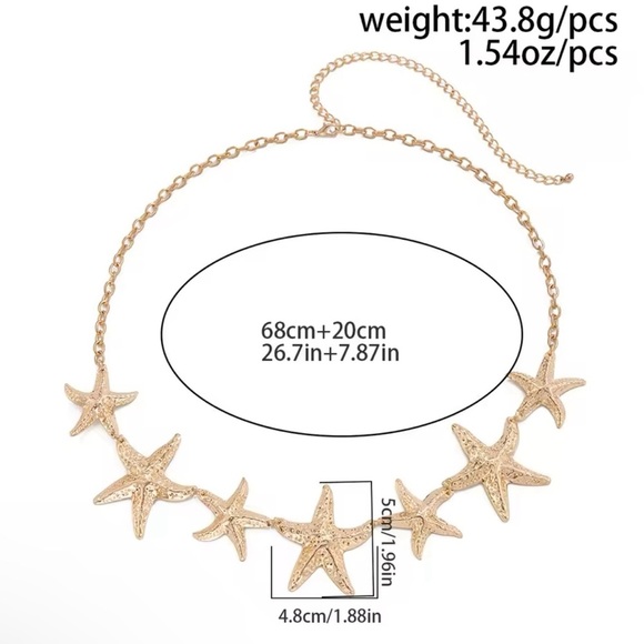 Starfish Chain Belt Ocean Vacation Style Chain Waist Chain for Women 35”